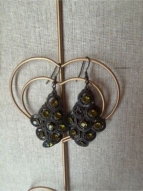 Olive Green Crystal Teardrop Dangle Earrings